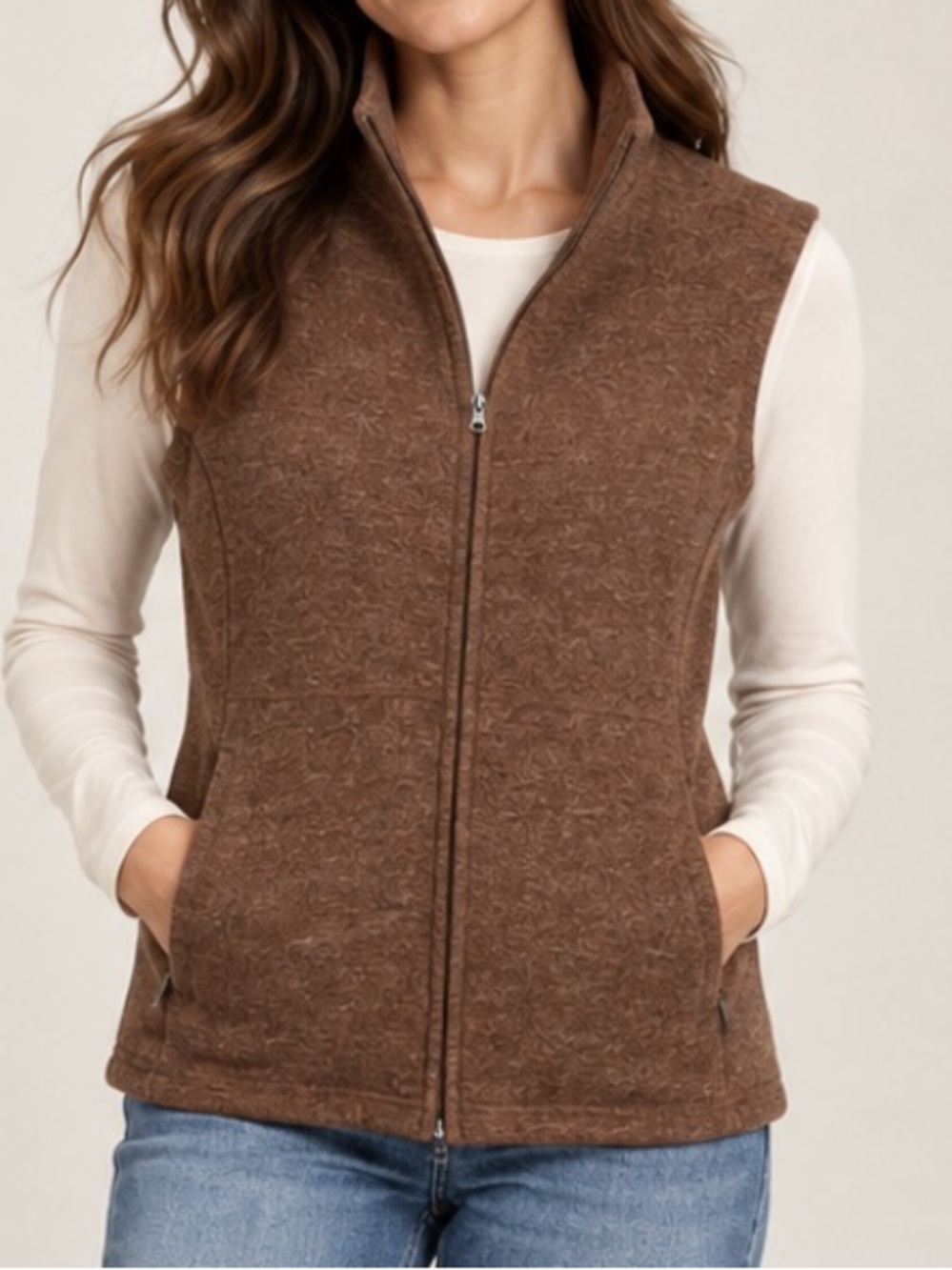 Ibex Carrie Merino Wool Full Front Zip Sleeveless Knit Vest Outdoor Brown Large